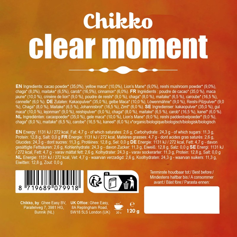 Chikko Clear Moment Mushroom Coffee Latte Mix with Reishi, Lion’s