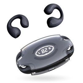 Wireless Earbuds,Wireless Ear Clip Air Conduction Headphones,Open Ear Sport Earbuds,Headphones Bluetooth 5.3,Running Workout Painless Wearing Earring Earphone for Smartphones Audio Headset Electronic christmas 2024 ornament - Color: Black