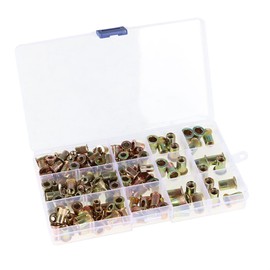 Timunr 150Pcs SAE 1/4-20 10-32 10-24 8-32 6-32 Rivet Nuts Kit Rivet Nuts Assortment Kit Flat Head Threaded Insert Nut