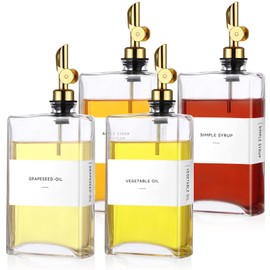 Reallnaive 4 Pcs Olive Oil Dispenser for Kitchen, 11.8 Oz/ 350 ml Oil Bottles, Glass Olive Oil Seasoning Bottle Set Coffee Syrup Dispenser, Soy Sauce Dispenser (Gold)