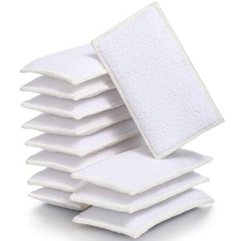 Gandeer 12 Pcs Interior Scrubbing Sponge for Leather Plastic Car Microfiber Kitchen Household Cleaning Kit, Double Sided Dish Cleaning, White