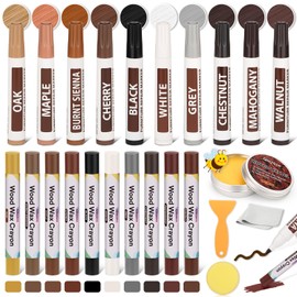 Qinzave Furniture Repair Kit Wood Markers - Set of 24 with Filler Sticks Polish Wax, Wood Furniture Repair Kit for Stains, Scratches, Cracks, Holes in Floor, Table, Door, Touch Ups, and Cover Ups