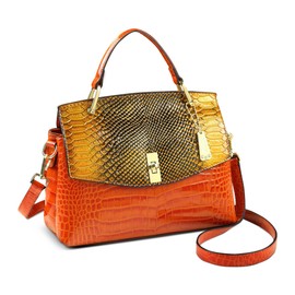 DEEVORCA Women's Vintage Handbag Fashion Crocodile Pattern Shoulder Bag Casual Medium PU Leather Messenger Shoulder Bags Dating Work Party Travel Handbag Stylish Pendant, orange, Women's shoulder bag