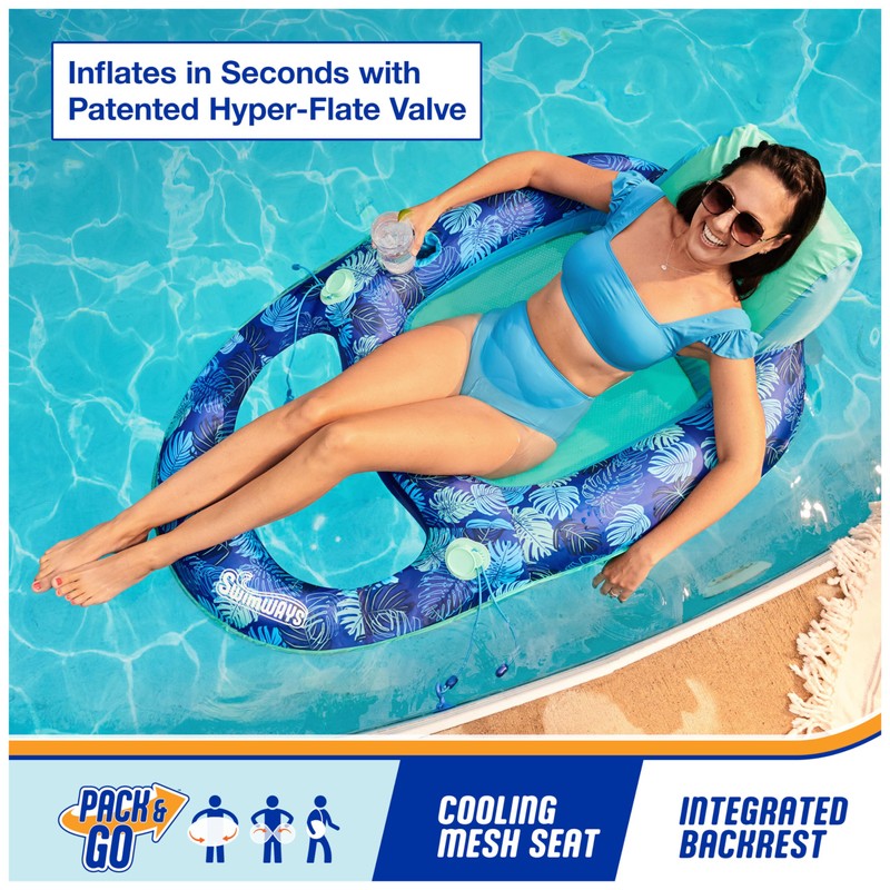 Swimways Elite Spring Float Recliner Pool Lounger, Inflatable Pool Floats