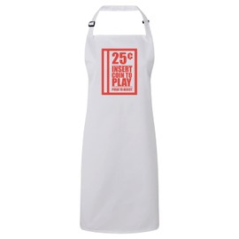 Fabulous Premium Kitchen Apron White Insert Coin to Play Video Games Retro Gaming Arcade Vintage, White