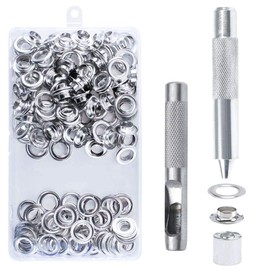 HO2NLE Grommet Tool Kit 14 mm Grommet 100 Sets Eyelet Discs Eyelet Pliers Set Tarpaulin Eyelets Rustproof Silver Impact Eyelets with Box for Tarpaulins Leather Fabric Curtain Pool Cover Clothing