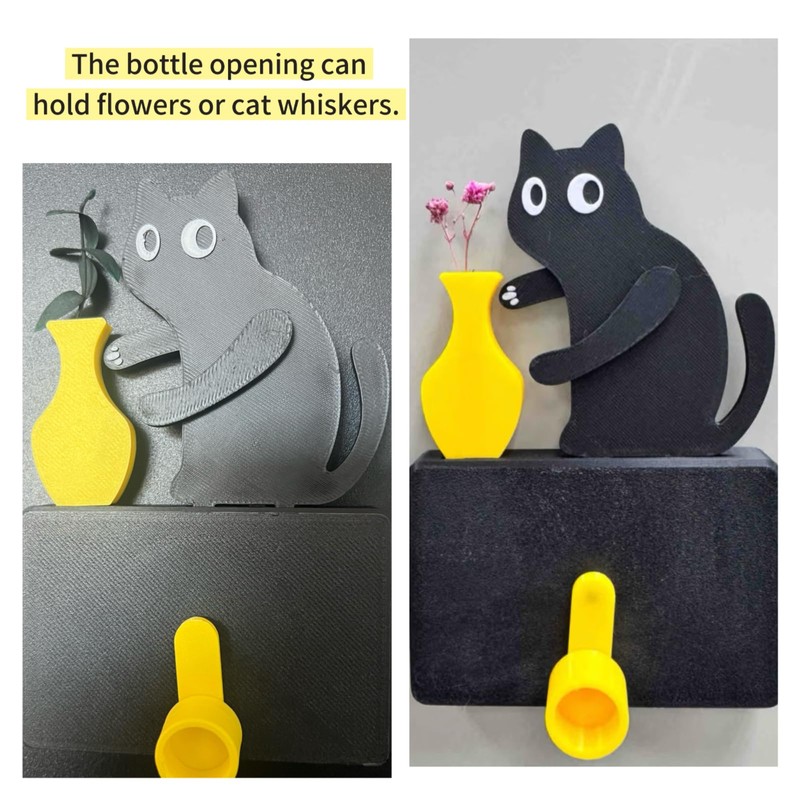 Funny Black Cat Fridge Magnets, Fridge Magnets with Swinging Vase,