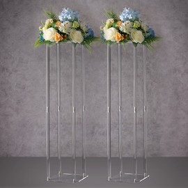 YALLOVE Acrylic Flower Stand, Set of 2 Clear Pedestal, 31.5 Inch Tall Vases for Wedding Event Party Props, Home Decor