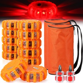 Tallew 12 Pack LED Road Emergency Roadside Lights Flashing Safety Warning Kit Beacon Magnet Hook Vehicle Boat Truck Disc Magnetic Flash Cars Security Driveway Automotive Strobe