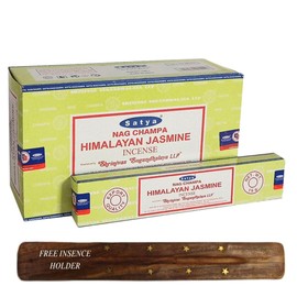 Original Satya Nag Champa Incense Sticks Full Box 12pack for Aromatherapy, Spa, Yoga, Meditation, Healing, Positivity and Relaxation Free Incense Holder (Himalayan Jasmine)