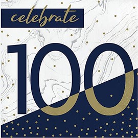Navy and Gold 100th Birthday Napkins, 16 ct