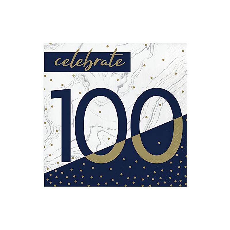 Navy and Gold 100th Birthday Napkins, 16 ct