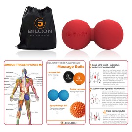 5BILLION Peanut Massage Ball - Double Lacrosse Massage Ball & Mobility Ball for Physical Therapy - Deep Tissue Massage Tool for Myofascial Release, Muscle Relaxer, Acupoint Massage(Red)
