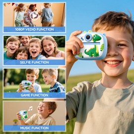 YOZISS Instant Camera Children with Music & Games, 1080P Children's Camera with Instant Print, 32G Card & 3 Printing Paper Rolls, Digital Camera Children's Toy Gifts for Boys & Girls from 3-12 Years