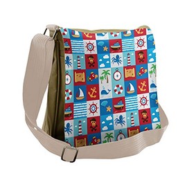 Ambesonne Marine Messenger Bag, Cartoon Nautical, Unisex Cross-body