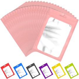 100 Pack Resealable Food Storage Bags, Resealable Packaging Bags, Heat Seal Bags with Clear Window, Sealed Bags Foil Pouch Zip Bags for Food Storage (Pink, 4.13 x 5.91 Inches)