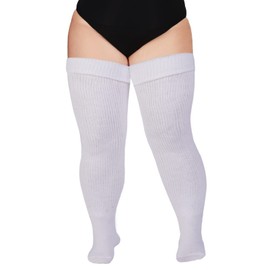 Plus Size Womens Thigh High Socks for Thick Thighs- Extra Long & Thick Over the Knee Stockings- Leg Warmer Boot Socks (Snow White)