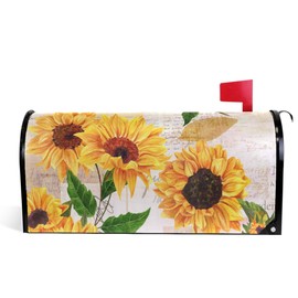 Wamika Watercolor Sunflowers Welcome Magnetic Mailbox Cover Wraps Yellow Flower Small Size 20.8(L) x 18(W) MailWrap for Outside Garden Home Decor