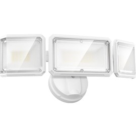 LEPOWER 42W Flood Lights Outdoor - 4200LM Bright LED Security Lights Outdoor with 3 Heads, Switch Controlled Exterior Flood Light & 220° Wide Angle, IP65 Waterproof for Garage, Yard, Porch (White)
