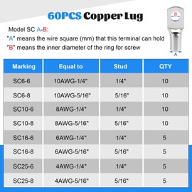 Battery Cable Crimping Tool,AWG 10-1/0 Lug Crimper with 100pcs Heat Shrink Tubing and 60pcs Copper Wire Lugs,0 Gauge Wire Crimper with 8 Sizes Cable Lugs Set for Battery Cable Terminals