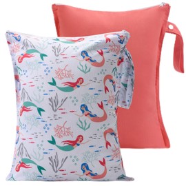 eaxin 2pcs Baby Diaper Mess-proof Wet Bags,Waterproof Reusable Travel Storage Stroller Daycare Soiled Items Beach Pool Yoga Gym Bag for Wet Toddler Swimsuits -Mermaid