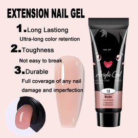 Poly Gel Nail Kit, Acrylic Polygel Nail Kit, Nude Builder Extension Set, 15ml Strengthener Thickening Extension Nail Gel with Nail Tool, Nails Art French Manicure for Women Beginners