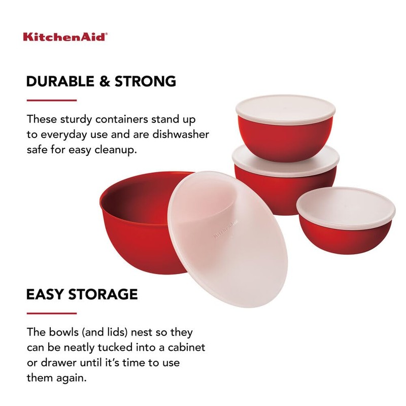 KitchenAid Prep Bowls with Lids, Set of 4, Empire Red