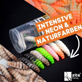 Zite Fishing Attracta Larv Floating | Pack of 8 Flavoured Rubber Baits Trout Fishing | Artificial Larvae Rotation Bait Buoyant Effect | Phthalate-Free & Sustainable (All-Round Mix Garlic)