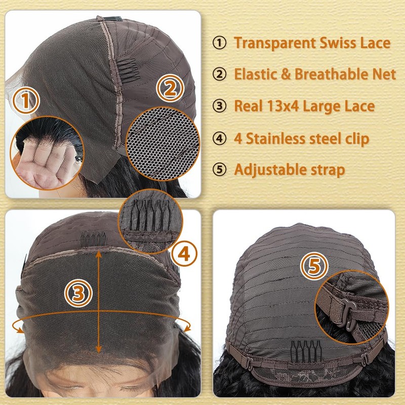 ALISFEEL Pelucas De Cabello Humano Con Ondas Al Agua 13X4,