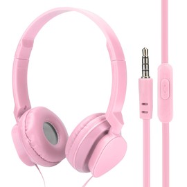 Wired Headphones Over Ear Headsets Stereo Sound Earphone with Mic Game FM Music EarpiecePink
