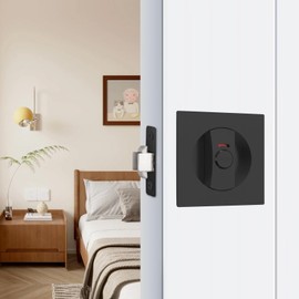 9BUILD Black Pocket Door Hardware with Color Indicators Square Pocket Door Lock Privacy Pocket Door Latch Pocket Door Handles for Bathroom, 2 Pack