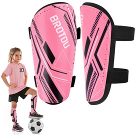 BROTOU Shin Guards Soccer Kids 2-18, Youth Soccer Shin Guards, Adjustable Straps Shin Pads Protection Equipment with Ankle and Leg Calf Protection (L, Pink)