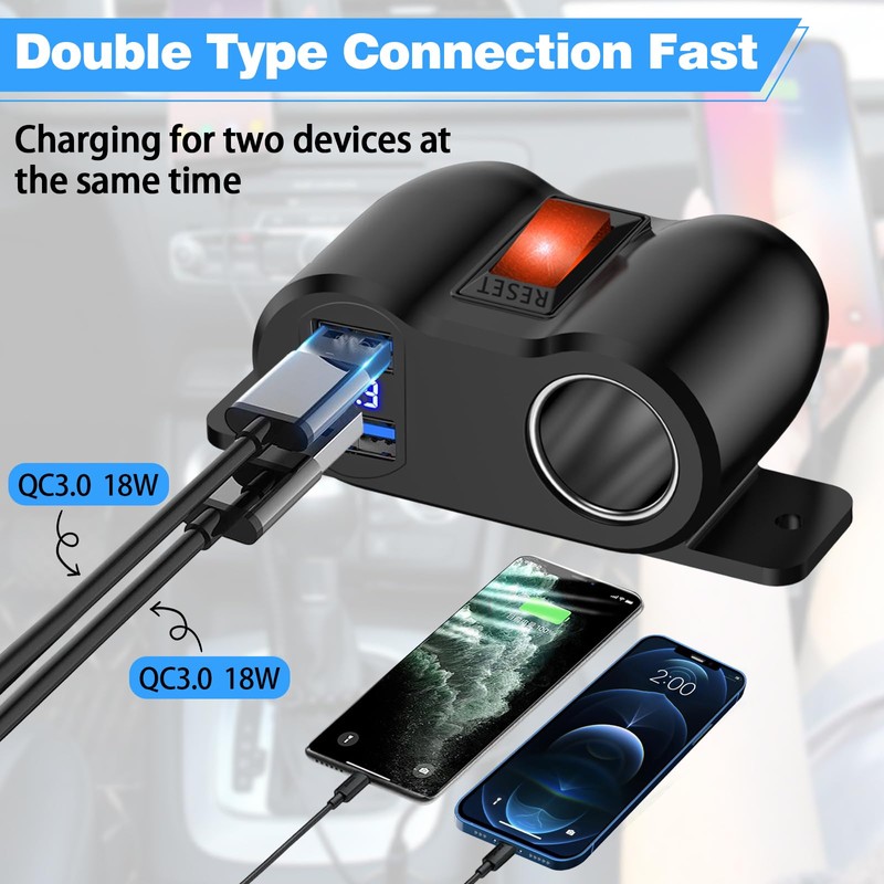 USB Steckdose Zigarettenanzünder Splitter,12V 36W QC3.0 USB-A Steckdose 120W Zigarettenanzünder