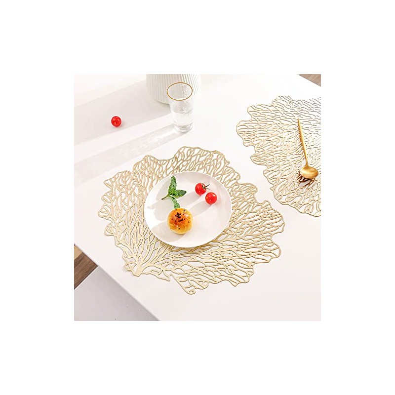 Hosoncovy 4 Pack Decorative Coral Leaf Placemats PVC Placemats Hollow