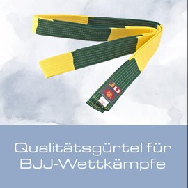 Ju-Sports BJJ Competition Martial Arts Belt, Yellow/Green, 4 cm Wide, BJJ Belt with Section for Intermediate Levels, Suitable for Children and Teenagers