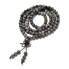 AD Beads Natural Gemstones Buddhist 108 Prayer Healing Beads Mala Stretchy Bracelet Necklace 6mm (Larvikite Labradorite)