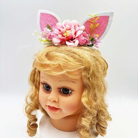 ZCYYYS Easter Flower Headband for Baby Girls Bunny Ear Headband Sequins Rabbit Ear Hair Band Toddlers Infant Floral Headband Flower Crown Head Piece TSFD53 (Pink)