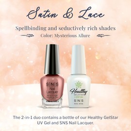 SNS Nail UV Gel and Nail Polish Lacquer Combo, Satin & Lace - Mysterious Allure (Natural/Nudes) - Long-Lasting Nail Color, Gel & Lacquer Duo Lasts 14 Days - UV Lamp Required - 0.5 Fl Oz