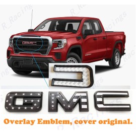 Auto Front Only Black USA Flag Emblem Overlay 2019-2025 GMC Sierra 1500 2500HD 3500HD