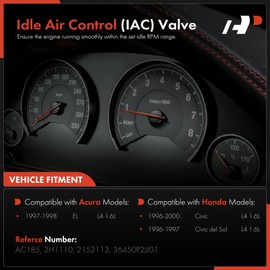 A-Premium Fuel Injection Idle Air Control Valve Compatible with Honda Civic 1996-2000, Civic del Sol 1996-1997 & Acura EL 1997-1998, 1.6L, Auxiliary Air Valve