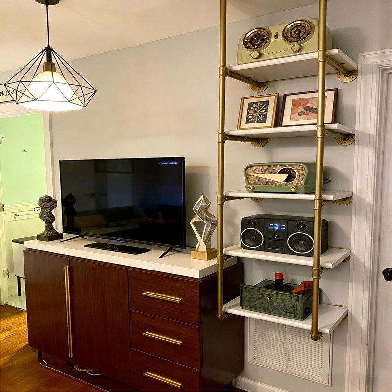 Gold Industrial Wall Mount Iron Pipe Shelf Bracket,DIY Open Bookshelf,Storage