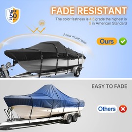 Zenicham 900D Marine Grade Fade and Tear Resistant Boat Cover，Heavy-Duty Waterproof and UV-Proof Boat Covers，Full Metal Fittings Trailerable Boat Cover Fits V-Hull,Tri-Hull,Runabout，Black