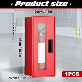 Zonon 1 Pcs 5lb Fire Extinguisher Cabinet Wall & Surface Mount 18.9" H x 7.9" W x 6.7" D Red Steel Fire Extinguisher Box Case Holder with Handle for Indoor Outdoor
