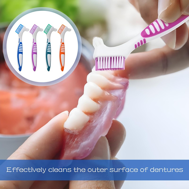 Pack of 4 Denture Toothbrushes, Denture Brush, with Multilayer Bristles