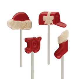 Cybrtrayd Assorted Christmas Lollies Christmas Chocolate Mold with Lollipop Kit, Includes 50 Lollipop Sticks, 50 Cello Bags, 25 Red and 25 Green Twist Ties