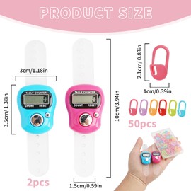 2 Pieces Electronic Finger Counter, Digital Finger Counter, Mini Electronic Row Counter with 50 Colourful Knitting Stitch Markers with Crochet Closure Clip, Electronic Row Counter for Knitting