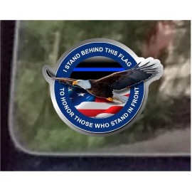 ProSticker.com ProSticker 1098 (One) 4" I Stand Behind This Flag Blue Line Support Decal