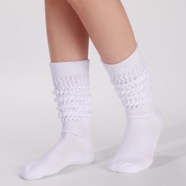 Forwe 3 Pairs Slouch Socks for Women Size 9-11 White Soft Extra Long Scrunch Knee High Boot Socks (3 pcs-White)