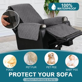 Turquoize 100% Waterproof Power Lift Recliner Cover for Elderly Non Slip Recliner Slipcovers for Power Lift Recliner Chairs Recliner Protector for Elderly,Kids,Dog (Power Lift Recliner 22", Gray)