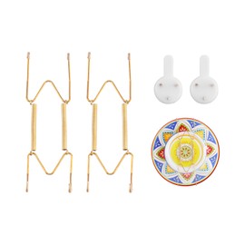 2 Pack Plate Hangers for Wall, Suitable for 6-8 inch Art Plate, Stainless Steel Invisible Heavy-Duty Wire Plate Holder with Wall Hooks, Display Hanger for Decorative Plates/Dishes/Platters(Gold)